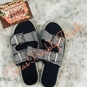 Double strap rhinestone sandals